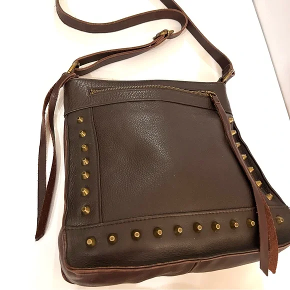 Lucky Brand Brown on Brown Studded Leather Crossbody Bag - Picture 3 of 10
